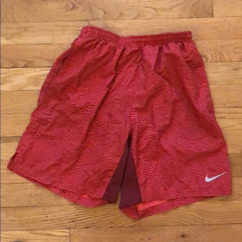 NIKE Red Striped Running Shorts Sz S EUC